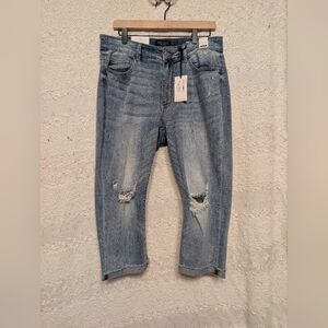 Judy Blue Women's Distressed Blue Denim Capri Jeans Size 14w BNWT
